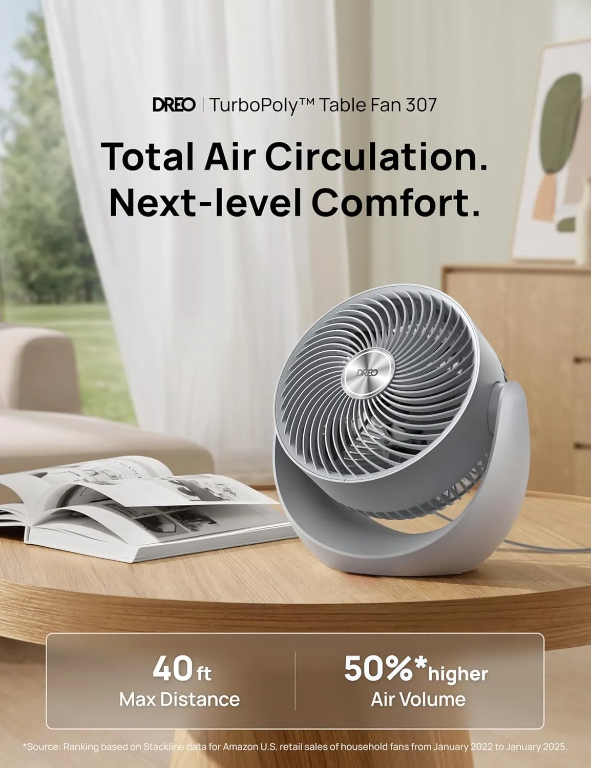 Dreo Fan for Bedroom, Table Air Circulator for Whole Room, 11 Inch, 40ft Strong Airflow, 120 Adjustable Tilt, 28db Low Noise, Quiet, 3 Speeds, 2025 New Desk Fan for Office, Kitchen, Home