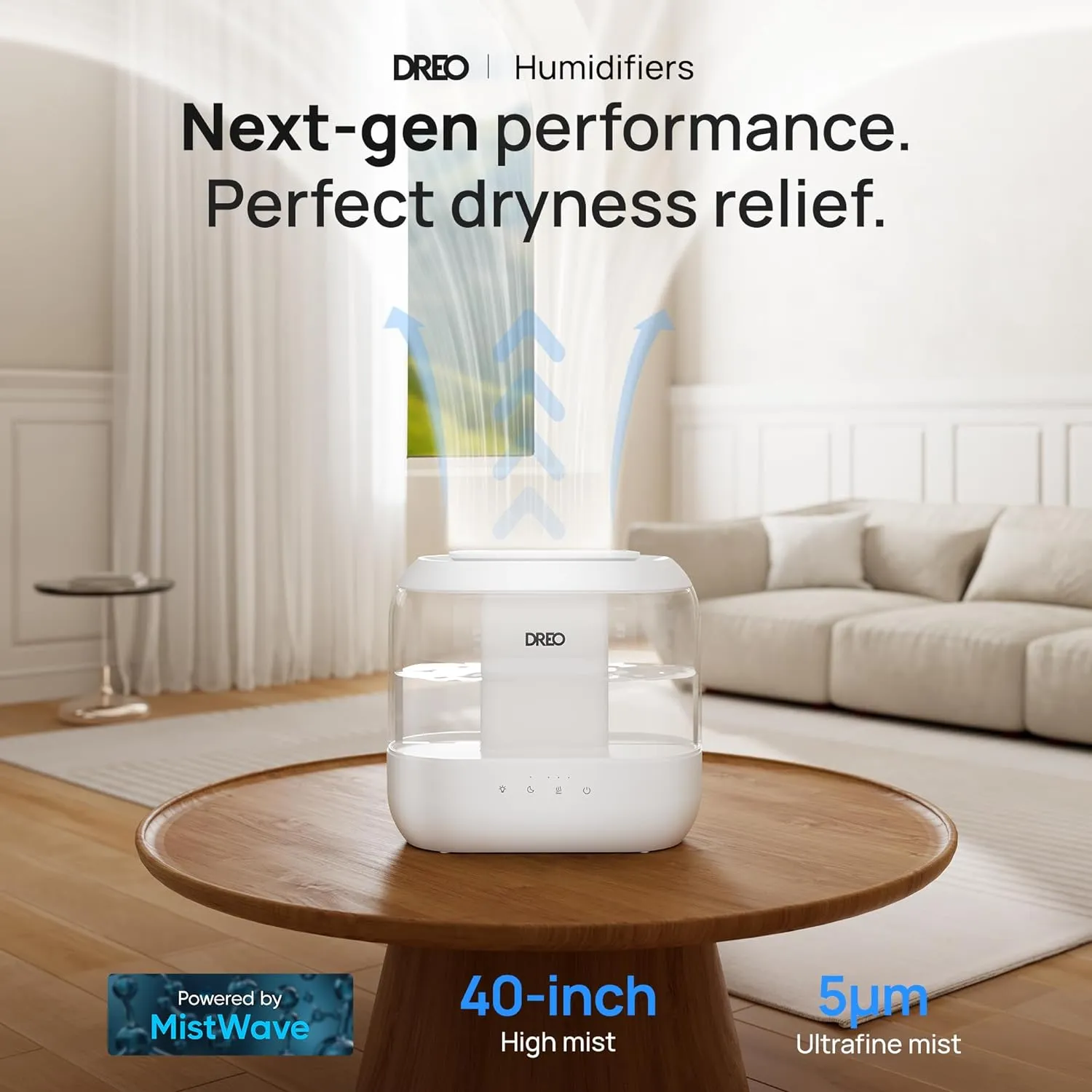 Dreo Humidifiers for Bedroom, Top Fill 4L Supersized Cool Mist Humidifier, 32H Runtime, 28 dB Quiet Ultrasonic Air Humidifier for Large Room, Plants, Baby Nursery, Indoor, Night Light, Easy to Clean