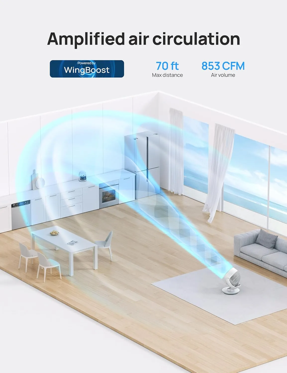 Dreo Oscillating Fan for Bedroom, 13 Inch Quiet Table Fans for Home Whole Room, 70ft Powerful Airflow, Desk Air Circulator Fan with Remote, 120 Adjustable Tilt, 4 Speeds, 8H Timer, for Office Desktop