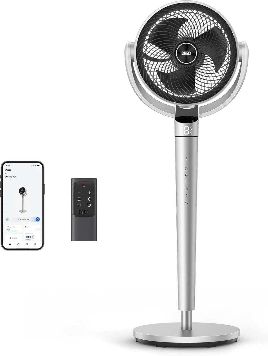 Dreo Oscillating Fan for Bedroom,150 120 Omni-Directional Quiet Floor Fans with Smart Control, 110ft Pedestal Fan with DC Motor, 9 Speeds, 6 Modes, 43'' Inches, 12H Timer, Wi-Fi/Voice/Alexa Tower bladeless fan for modern homes