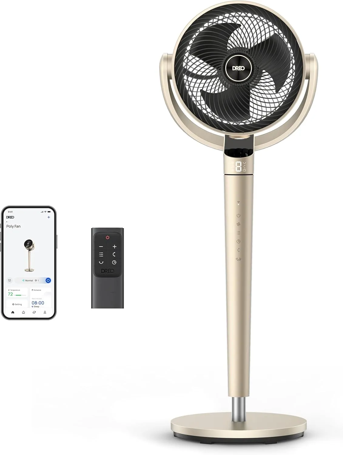 Dreo Pedestal Fan with Smart Control, 43'' Inches, 150 120 Omni-Directional Oscillating Quiet Fans for Bedroom, 110ft Circulator Fan with DC Motor, 9 Speeds, 6 Modes, 12H Timer, Wi-Fi/Voice/Alexa Tower bladeless fan for modern homes