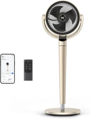 Dreo Pedestal Fan with Smart Control, 43'' Inches, 150 120 Omni-Directional Oscillating Quiet Fans for Bedroom, 110ft Circulator Fan with DC Motor, 9 Speeds, 6 Modes, 12H Timer, Wi-Fi/Voice/Alexa Tower bladeless fan for modern homes