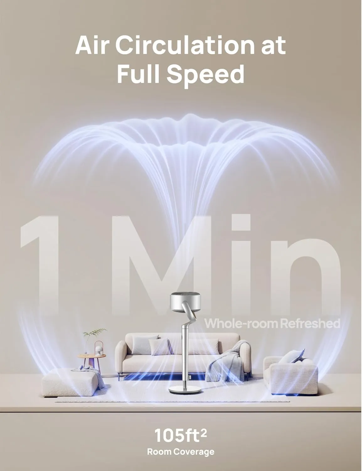 Dreo Smart Fans for Bedroom, 120  120 Omni-Directional Oscillating Fan, 90ft Quiet Pedestal Fan with RGB Light, 9 Speeds, 6 Modes, 20dB, 8H Timer, Wi-Fi/Voice, 37-42" Floor Fans with Remote, Silver