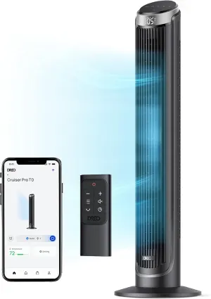 Dreo Smart Tower Fan for Bedroom, 26ft/s High-Speed 40" Standing Fan, 5 Speeds 4 Modes, Quiet 90 Bladeless Oscillating Fan with Remote, 12H Timer, Touch Control, Work with Alexa, Silver Small bladeless fan for quiet cooling