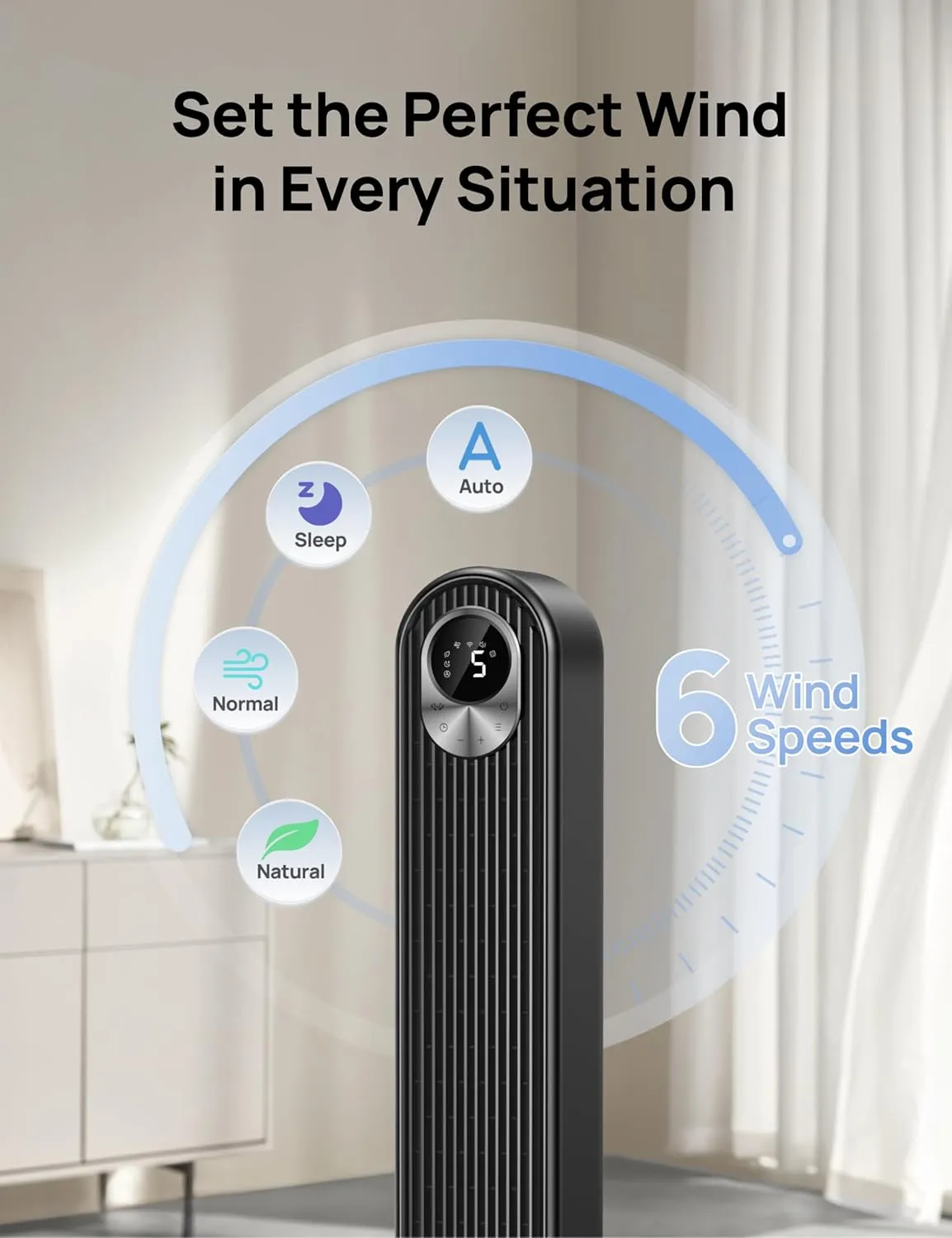 Dreo Smart Tower Fan WiFi Voice Control, Works with Alexa/Google, Cruiser Pro T1S Floor Standing Bladeless Oscillating Fan with Remote, 6 Speeds, 4 Modes, 12H Timer, for Indoor Bedroom Home Office