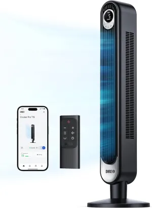 Dreo Smart Tower Fan WiFi Voice Control, Works with Alexa/Google, Cruiser Pro T1S Floor Standing Bladeless Oscillating Fan with Remote, 6 Speeds, 4 Modes, 12H Timer, for Indoor Bedroom Home Office Tower bladeless fan for modern homes