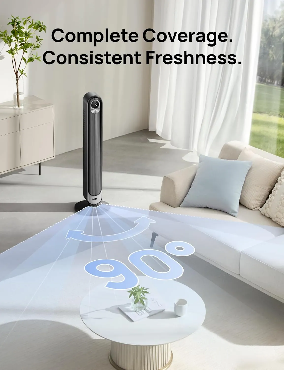 Dreo Smart Tower Fan WiFi Voice Control, Works with Alexa/Google, Cruiser Pro T1S Floor Standing Bladeless Oscillating Fan with Remote, 6 Speeds, 4 Modes, 12H Timer, for Indoor Bedroom Home Office