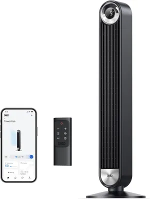 Dreo Smart Tower Fans for Home, 90 Oscillating Fan Bedroom Indoors, Voice Control Floor with 12H Timer, 42 Inch Quiet Bladeless Standing LED Display, 9 Speeds, Work Alexa/Google Tower bladeless fan for modern homes