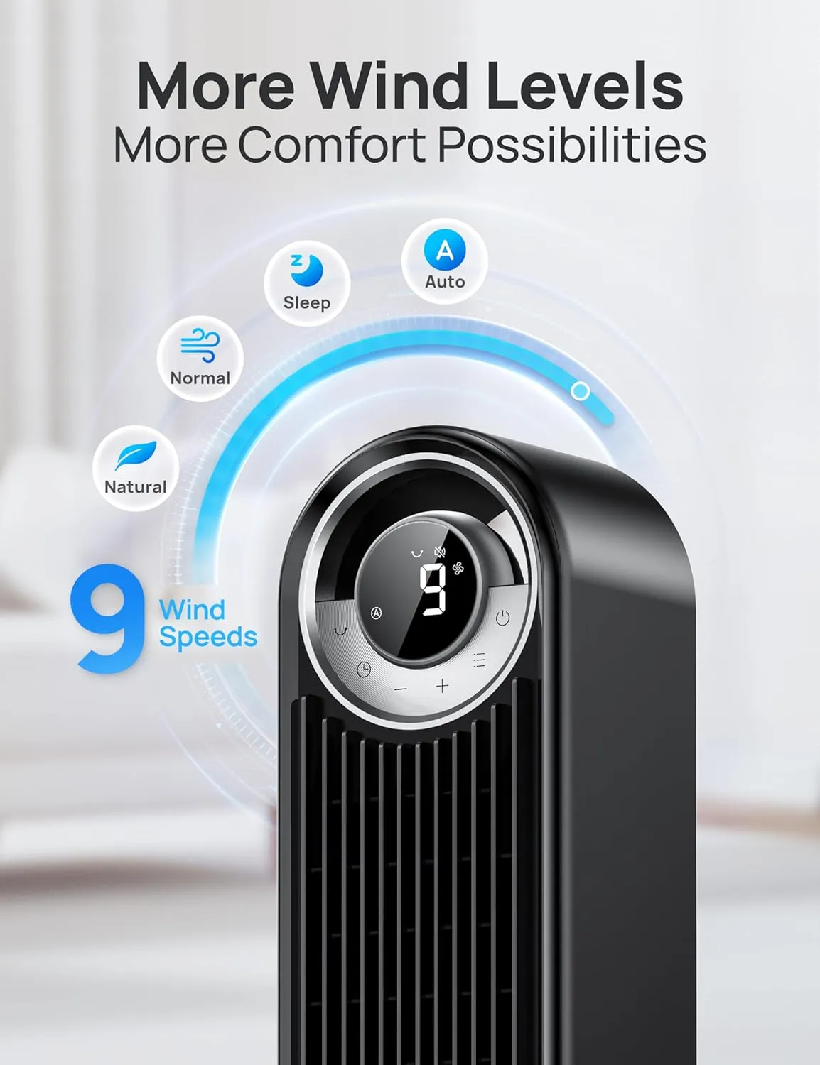 Dreo Smart Tower Fans for Home, 90 Oscillating Fan Bedroom Indoors, Voice Control Floor with 12H Timer, 42 Inch Quiet Bladeless Standing LED Display, 9 Speeds, Work Alexa/Google