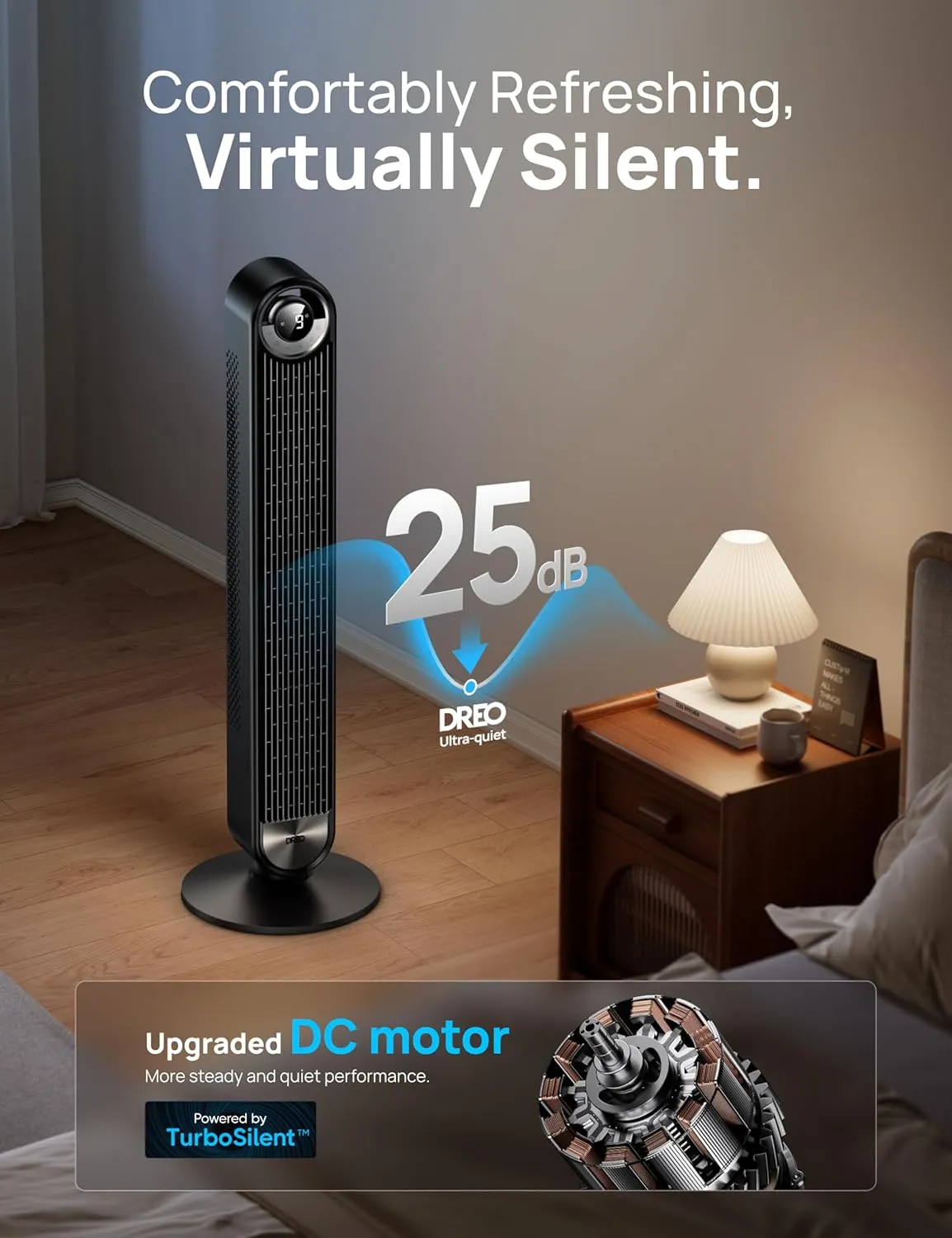Dreo Smart Tower Fans for Home, 90 Oscillating Fan Bedroom Indoors, Voice Control Floor with 12H Timer, 42 Inch Quiet Bladeless Standing LED Display, 9 Speeds, Work Alexa/Google