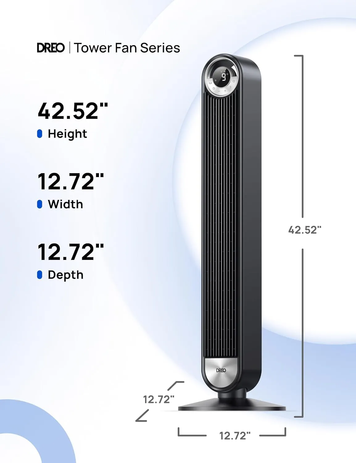 Dreo Smart Tower Fans for Home, 90 Oscillating Fan Bedroom Indoors, Voice Control Floor with 12H Timer, 42 Inch Quiet Bladeless Standing LED Display, 9 Speeds, Work Alexa/Google