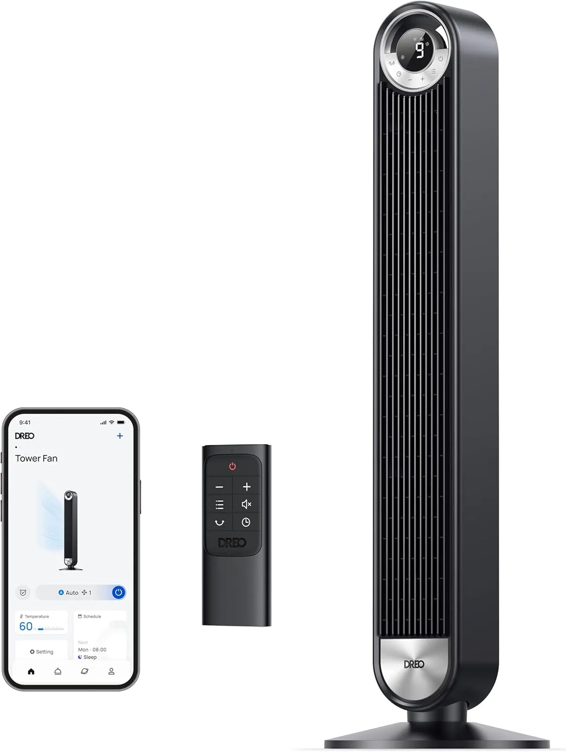 Dreo Smart Tower Fans for Home, 90 Oscillating Fan Bedroom Indoors, Voice Control Floor with 12H Timer, 42 Inch Quiet Bladeless Standing LED Display, 9 Speeds, Work Alexa/Google Tower bladeless fan for modern homes