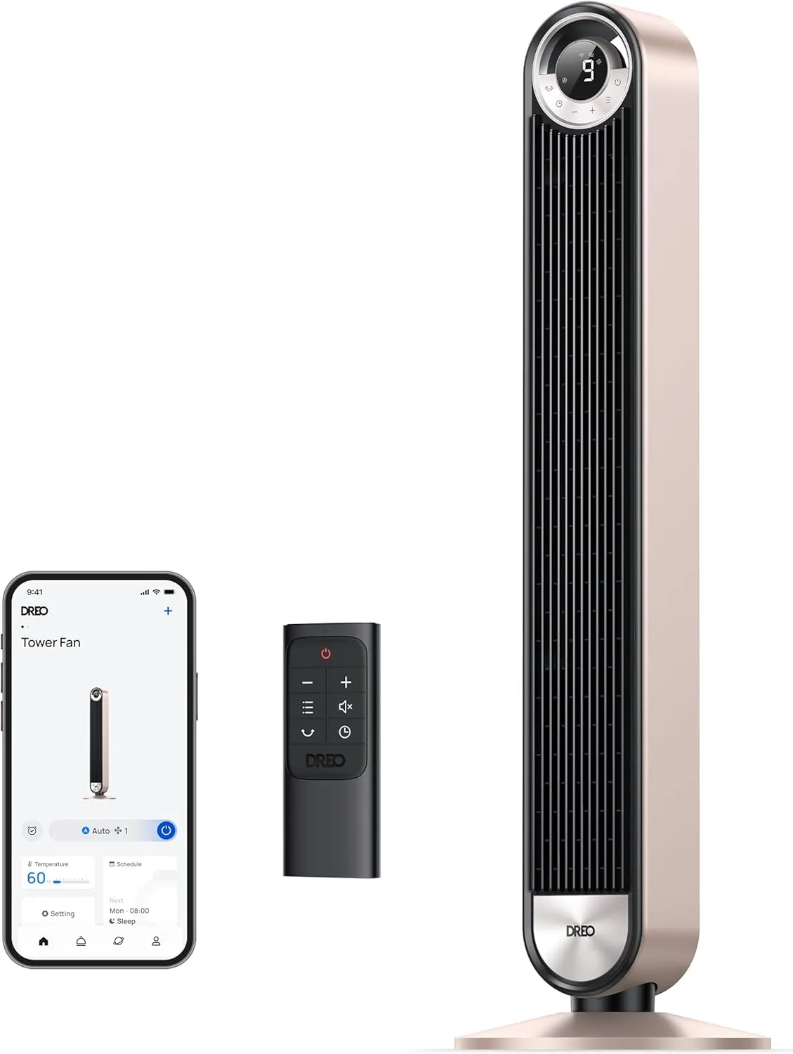 Dreo Smart Tower Fans for Home, 90 Oscillating Fan Bedroom Indoors, Voice Control Floor with 12H Timer, 42 Inch Quiet Bladeless Standing LED Display, 9 Speeds, Work Alexa/Google Tower bladeless fan for modern homes