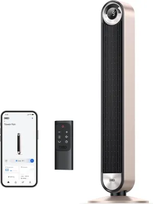 Dreo Smart Tower Fans for Home, 90 Oscillating Fan Bedroom Indoors, Voice Control Floor with 12H Timer, 42 Inch Quiet Bladeless Standing LED Display, 9 Speeds, Work Alexa/Google Tower bladeless fan for modern homes