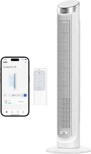 Dreo Smart Tower Fans that Blow Cold Air, Standing Fan for Bedroom, 90 Oscillating, 26ft/s Velocity Quiet Floor Fan with Remote, 8H Timer, Voice Control Bladeless Fans for Indoors, Works with Alexa Tower bladeless fan for modern homes