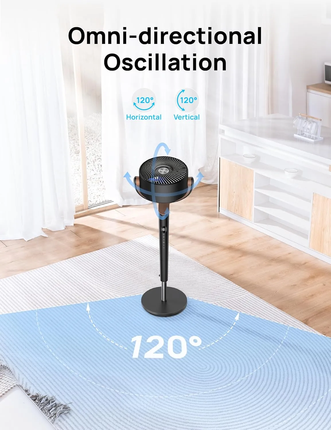 Dreo Standing Fan For Bedroom, 120 120Omni-directional Oscillating Fan, 85 ft Circulator With Remote, DC Motor Quiet Pedestal Room Fans, 8 Speeds, 3 Modes, 8H Timer, PolyFan 502 Black