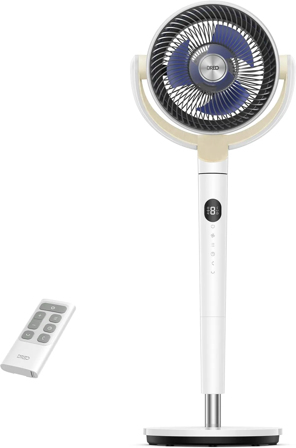 Dreo Standing Fan For Bedroom, 120 120Omni-directional Oscillating Fan, 85 ft Circulator With Remote, DC Motor Quiet Pedestal Room Fans, 8 Speeds, 3 Modes,8H Timer, PolyFan 502 White Small bladeless fan for quiet cooling