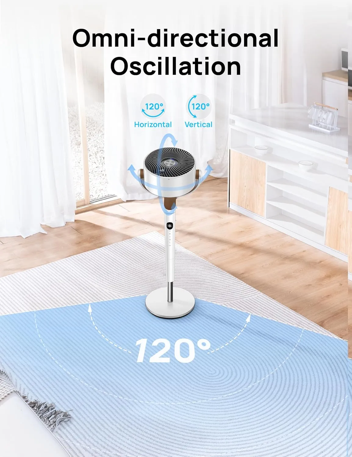 Dreo Standing Fan For Bedroom, 120 120Omni-directional Oscillating Fan, 85 ft Circulator With Remote, DC Motor Quiet Pedestal Room Fans, 8 Speeds, 3 Modes,8H Timer, PolyFan 502 White