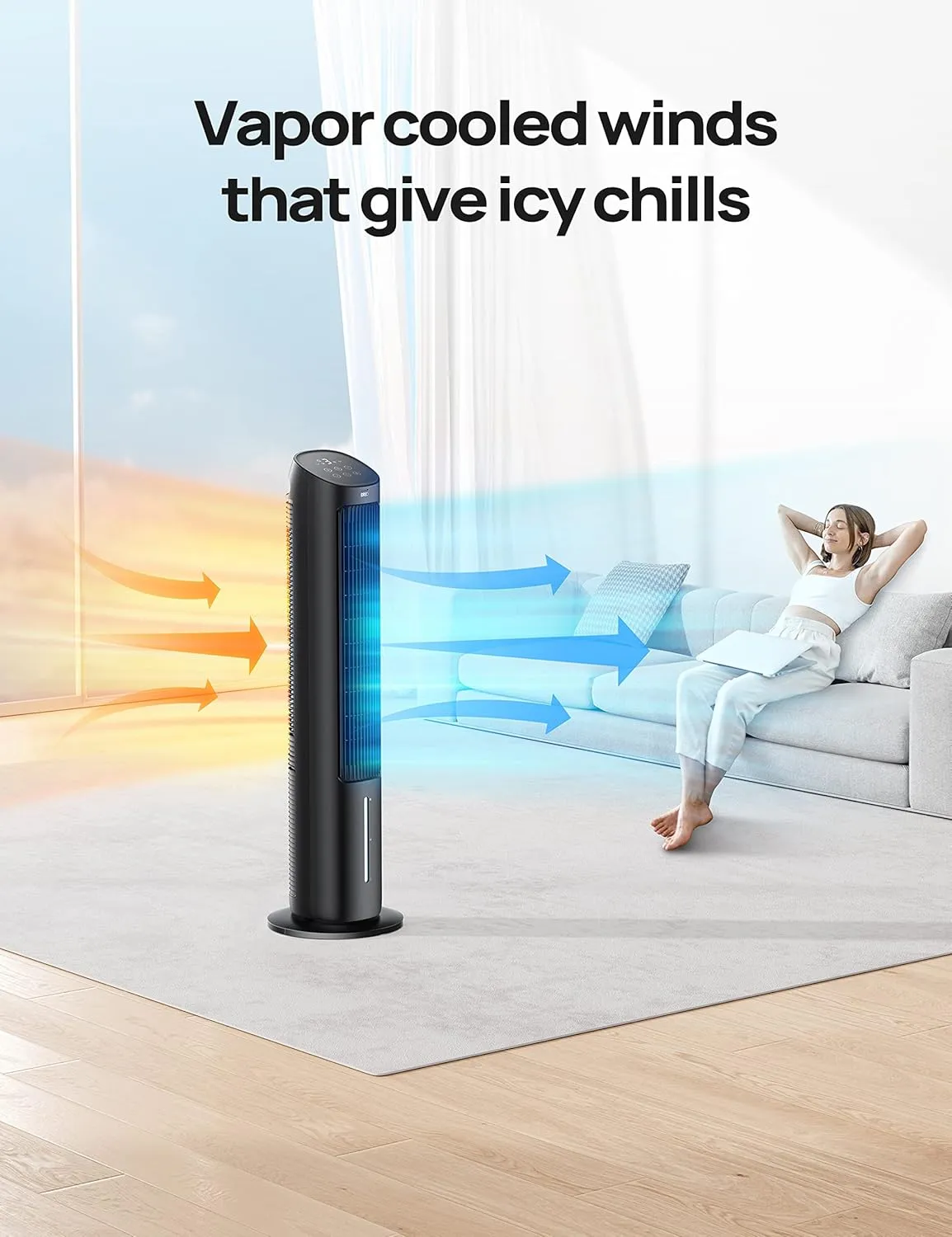 Dreo Tower Fan, 40 Fans that Blow Cold Air, 80 Oscillating, Removable Water Tank, Remote Control, 4 Speeds, 7H Timer, Bedroom, Black