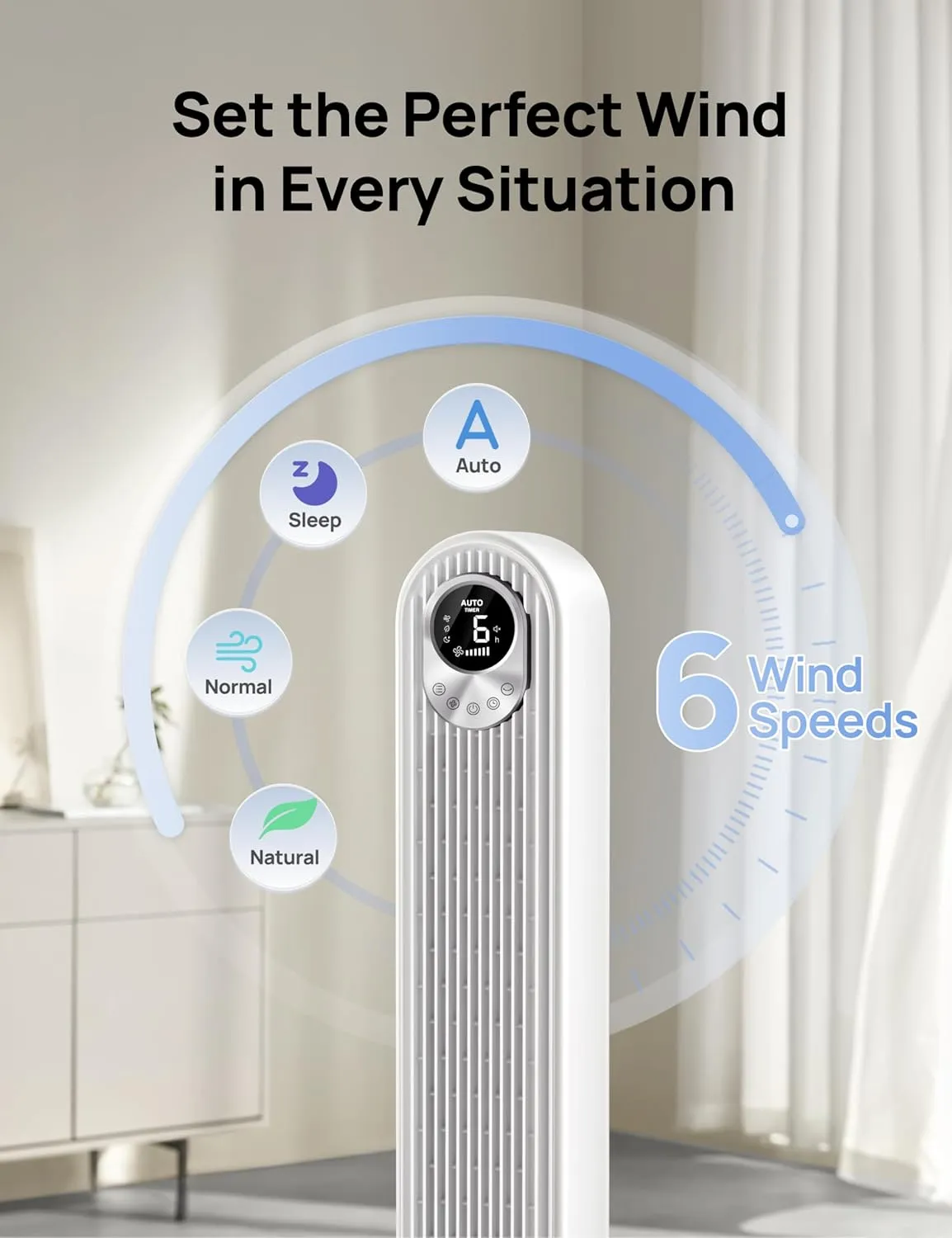Dreo Tower Fan 42 Inch, Cruiser Pro T1 Quiet Oscillating Bladeless Fan with Remote, 6 Speeds, 4 Modes, LED Display, 12H Timer, White Floor Standing Fan Powerful for Indoor Home Bedroom Office Room