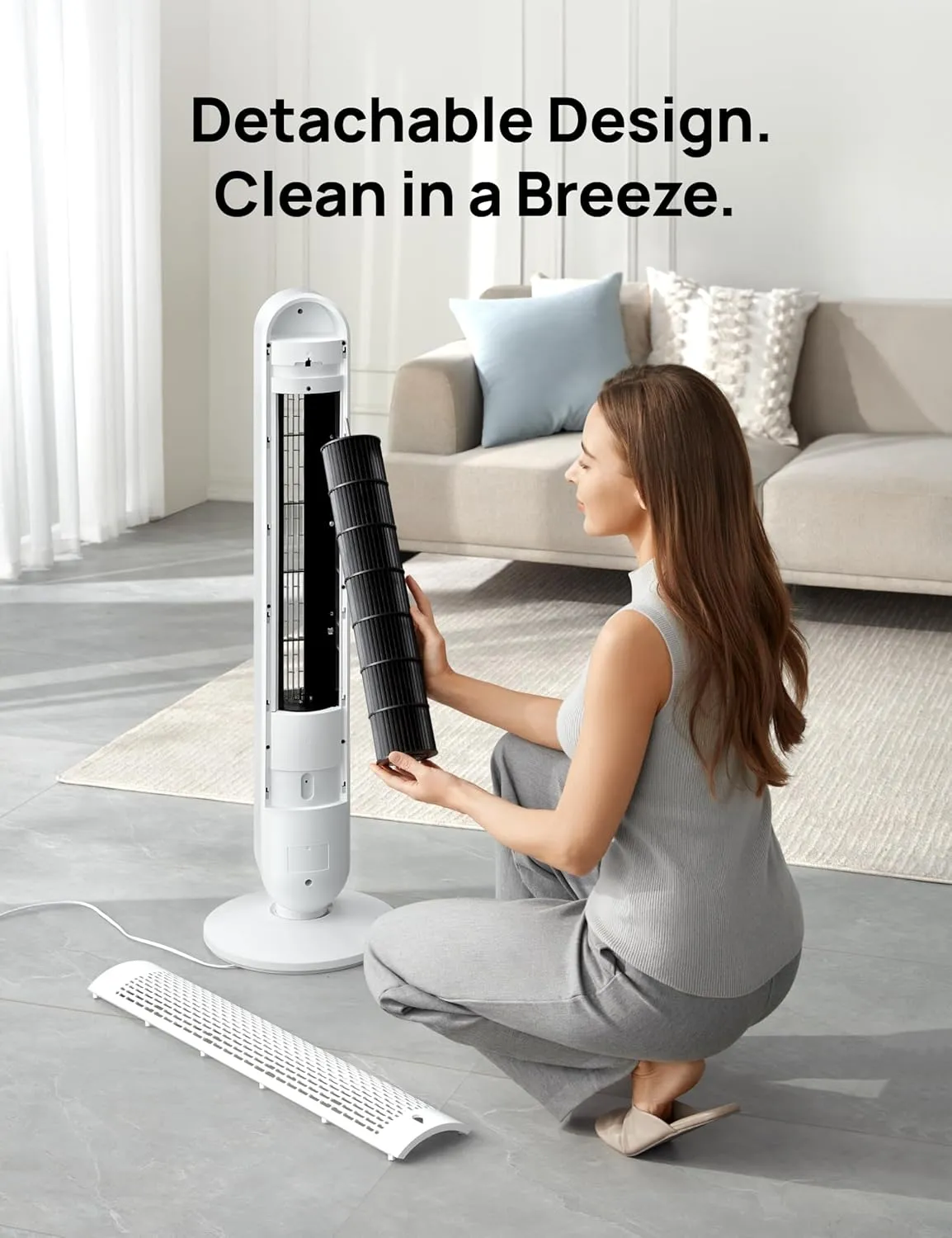 Dreo Tower Fan 42 Inch, Cruiser Pro T1 Quiet Oscillating Bladeless Fan with Remote, 6 Speeds, 4 Modes, LED Display, 12H Timer, White Floor Standing Fan Powerful for Indoor Home Bedroom Office Room