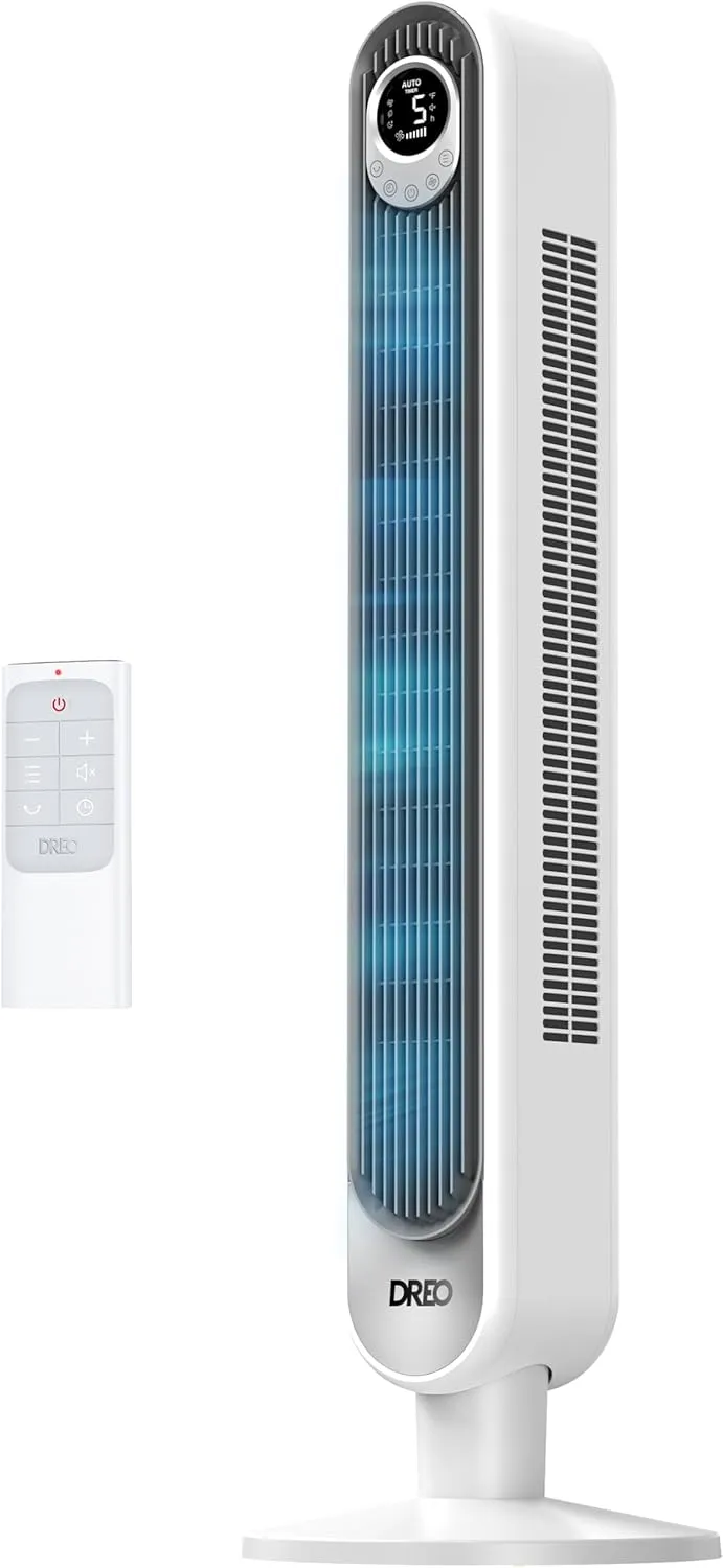 Dreo Tower Fan 42 Inch, Cruiser Pro T1 Quiet Oscillating Bladeless Fan with Remote, 6 Speeds, 4 Modes, LED Display, 12H Timer, White Floor Standing Fan Powerful for Indoor Home Bedroom Office Room Desktop fan with humidification feature