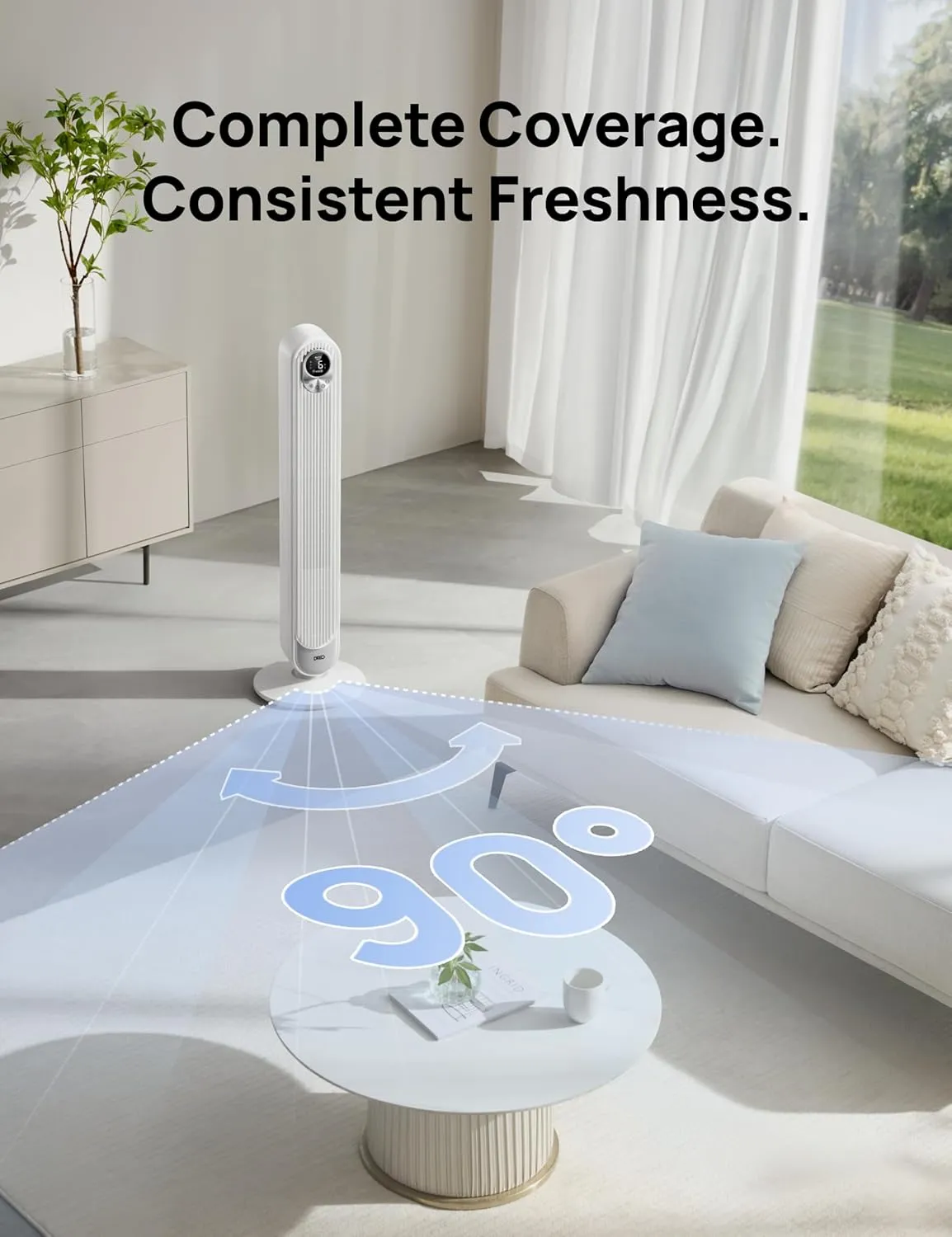 Dreo Tower Fan 42 Inch, Cruiser Pro T1 Quiet Oscillating Bladeless Fan with Remote, 6 Speeds, 4 Modes, LED Display, 12H Timer, White Floor Standing Fan Powerful for Indoor Home Bedroom Office Room