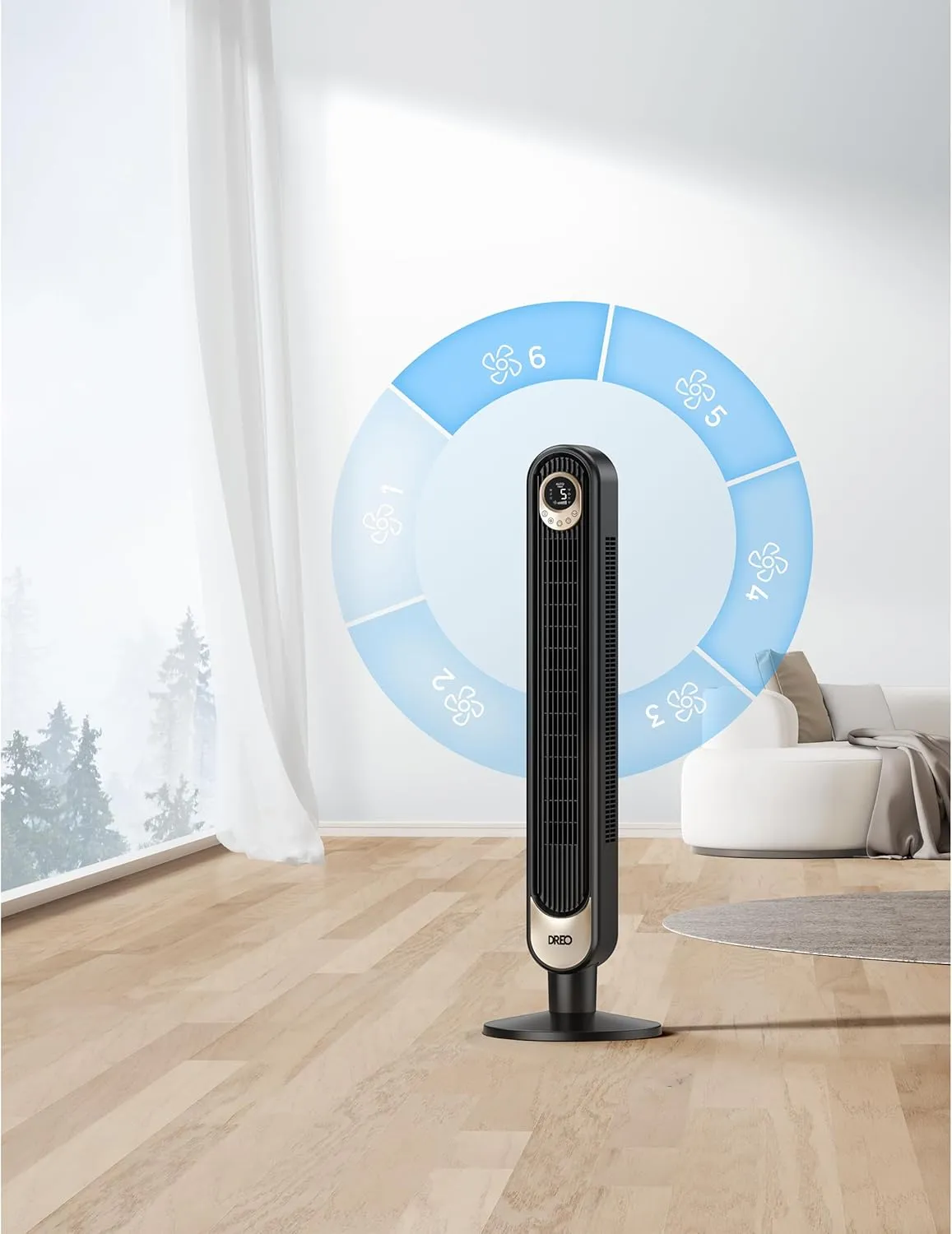 Dreo Tower Fan 42 Inch, Quiet Oscillating Bladeless Fan with Remote, 6 Speeds, 4 Modes, LED Display, 12H Timer, BlackGold Floor Standing Fan Powerful for Indoor Home Bedroom Office Room