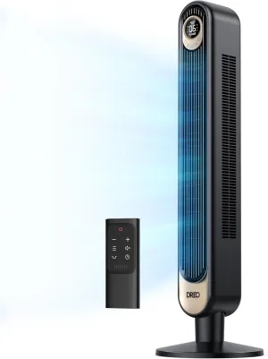 Dreo Tower Fan 42 Inch, Quiet Oscillating Bladeless Fan with Remote, 6 Speeds, 4 Modes, LED Display, 12H Timer, BlackGold Floor Standing Fan Powerful for Indoor Home Bedroom Office Room Desktop fan with humidification feature
