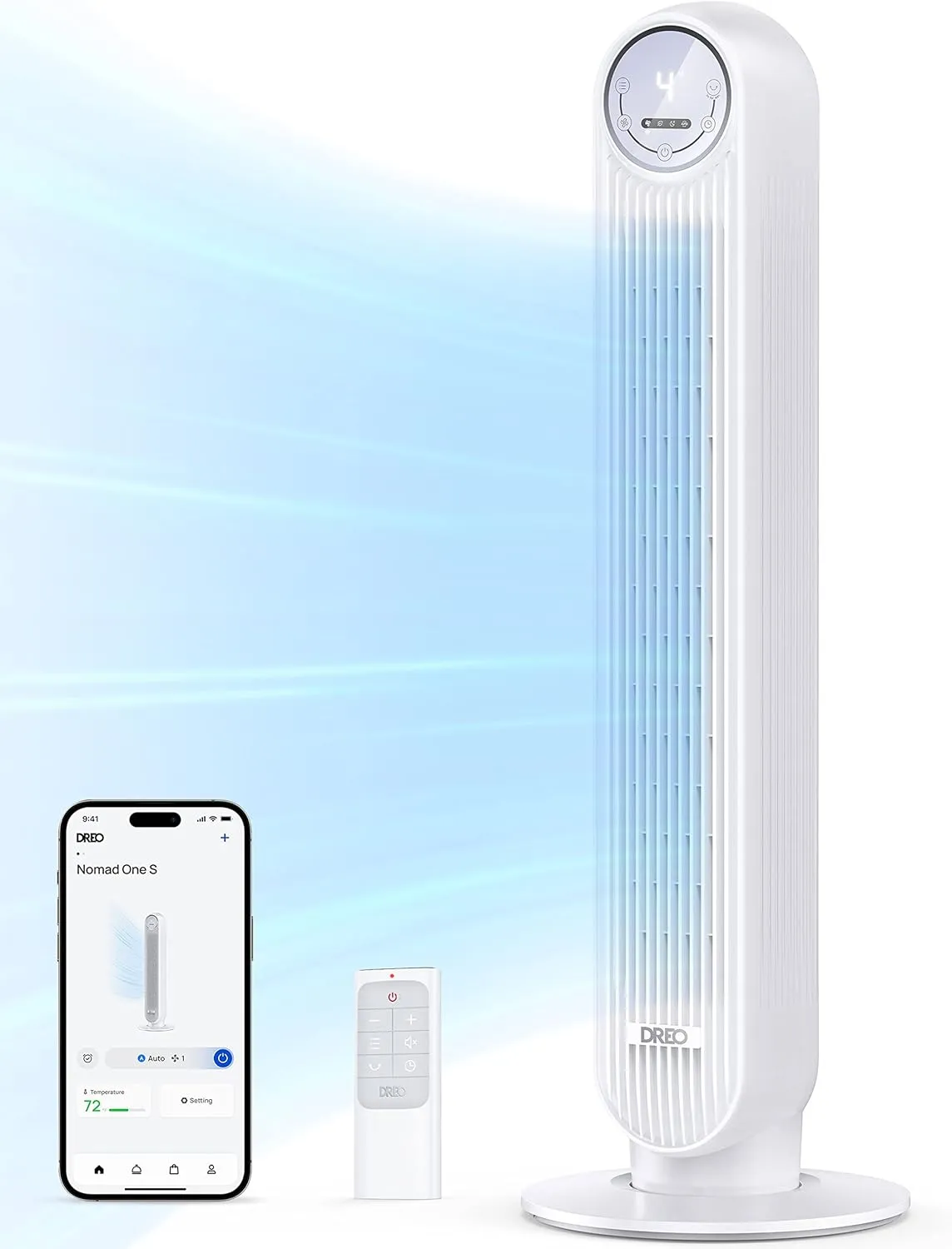 Dreo Tower Fan for Bedroom, 25ft/s Smart Standing Fans, 90 Oscillating Floor Fan with 4 Modes, 4 Speeds, 8H Timer, 28dB, Bladeless, Remote, 28 dB, Works with WiFi Voice Control Desktop fan with humidification feature