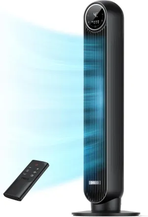 Dreo Tower Fan for Bedroom, 25ft/s Velocity Quiet Floor Fan, 90 Oscillating Fans for Indoors with 4 Speeds, 4 Modes, 8H Timer, Standing Fans, Bladeless Fan, Black, Nomad One (DR-HTF007) 360-degree rotating fan for home use