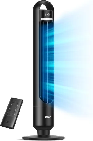 Dreo Tower Fan for Bedroom, 4 Speeds, 3 Modes Standing Fans for Room with 90 wide Oscillating, 28dB Quiet for Sleep, 25ft/s Velocity, 29ft Coverage, 8H Timer, Remote, Living Room, Office, Home Desktop fan with humidification feature