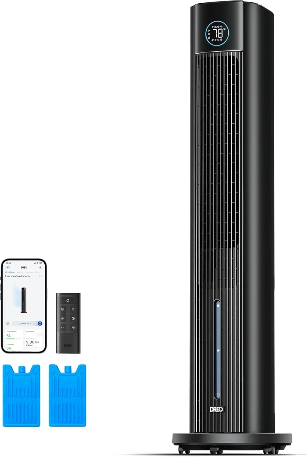 Dreo Tower Fan for Bedroom, 43" Cooling Fans That Blow Cold Air 2025 Upgraded, Evaporative Air Cooler, Quiet 85 Oscillating Floor Fan, Easy Cleaning, APP Control, 4 Modes & 4 Speeds, 12H Timer, Black Desktop fan with humidification feature