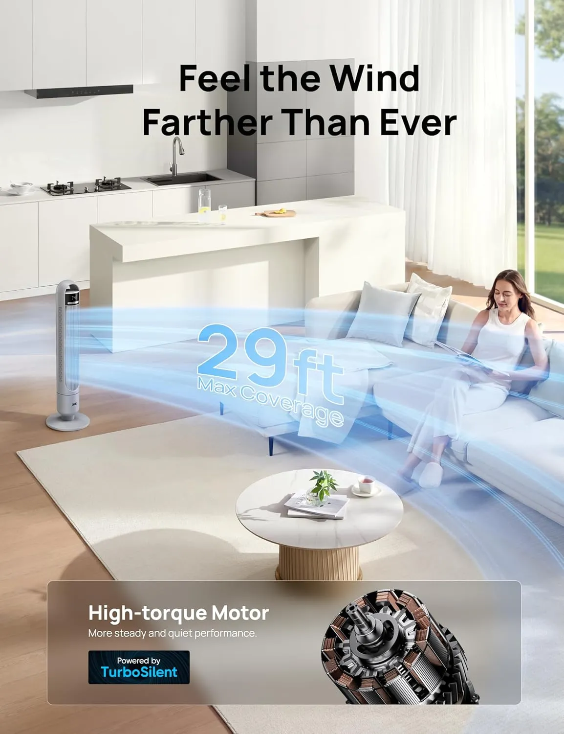 Dreo Tower Fan for Bedroom, 90 Oscillating Fan, Standing Fan with 3 Modes, 4 Speeds, 8H Timer Cooling Fans for Home, Living Room, Office, Grey, TF117
