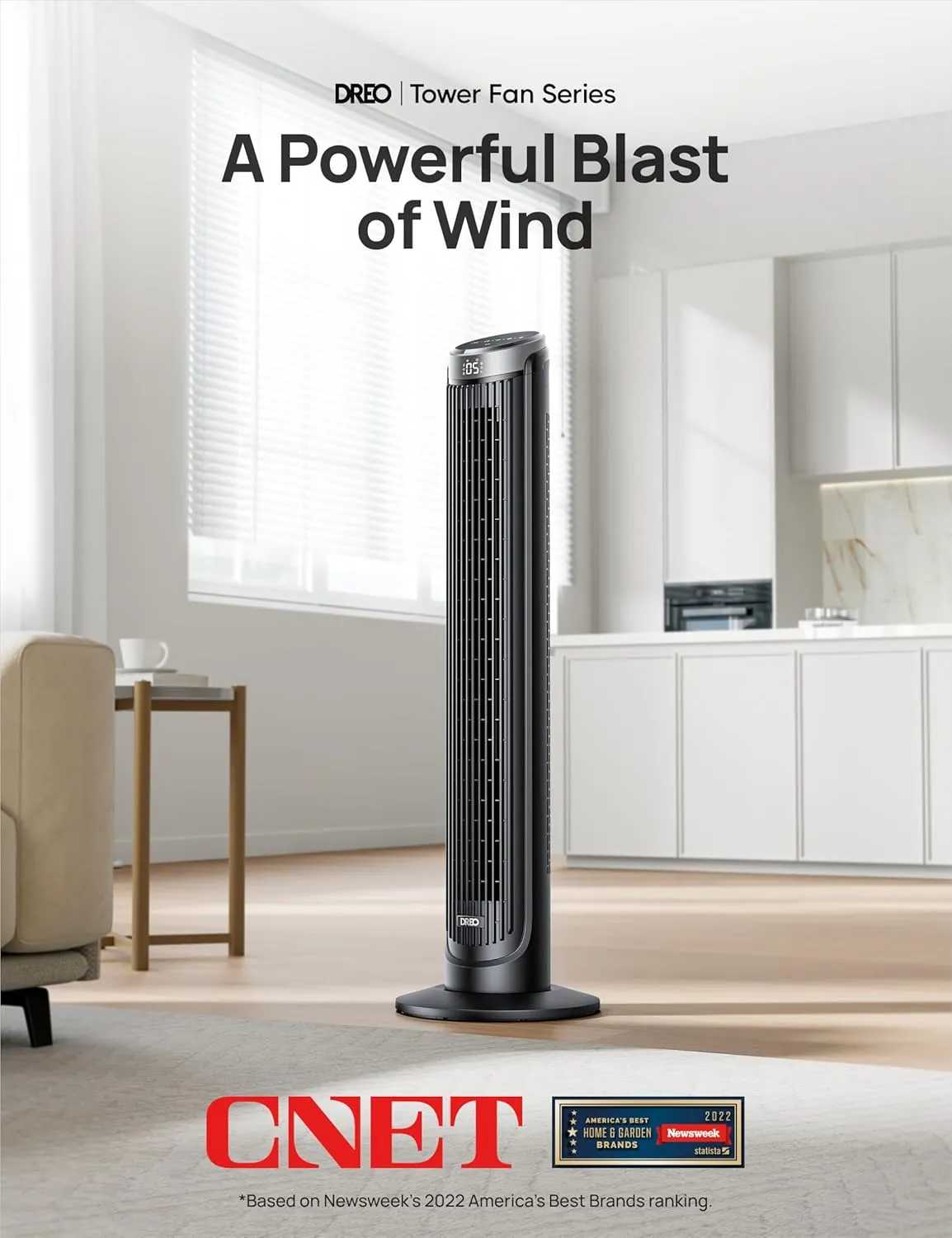 Dreo Tower Fan for Bedroom, 90 Oscillating Fans that Blow Cold Air, 5 Speeds, 4 Modes with 26ft/s Velocity, 12H & 28dB Quiet Timer, Remote, Touch, 40" Standing Floor Fan for Home Office, Black