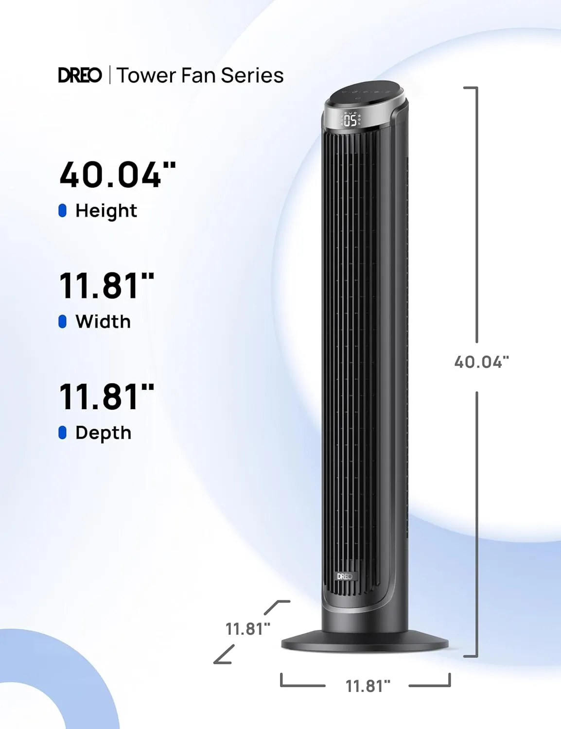 Dreo Tower Fan for Bedroom, 90 Oscillating Fans that Blow Cold Air, 5 Speeds, 4 Modes with 26ft/s Velocity, 12H & 28dB Quiet Timer, Remote, Touch, 40" Standing Floor Fan for Home Office, Black