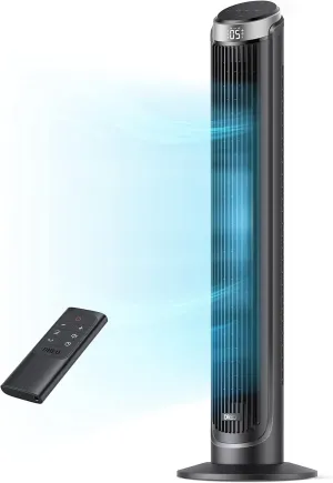 Dreo Tower Fan for Bedroom, 90 Oscillating Fans that Blow Cold Air, 5 Speeds, 4 Modes with 26ft/s Velocity, 12H & 28dB Quiet Timer, Remote, Touch, 40" Standing Floor Fan for Home Office, Black Desktop fan with humidification feature