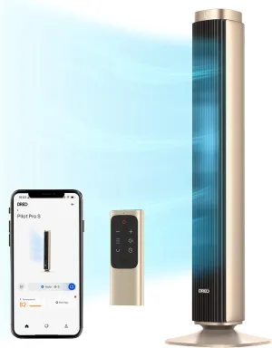 Dreo Tower Fan for Bedroom, 90 Oscillating Standing Fan with 40ft Far Airflow, 25dB Ultra Quiet DC Motor, 28ft/s Velocity, 12 Speeds, 42 inch, Smart Control, 4 Modes, 12H Timer, Pilot Pro S Small bladeless fan for quiet cooling