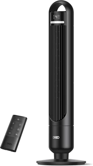 Dreo Tower Fan for Bedroom, 90 Oscillating Standing Fans for Room with 4 Speeds, 3 Modes, 28dB Quiet for Sleep, 25ft/s Velocity, 8H Timer, Remote, Living Room, Office, Home, Black, TF117 Small bladeless fan for quiet cooling