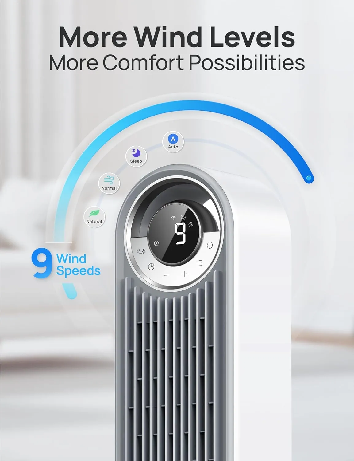 Dreo Tower Fan for Bedroom, Upgrated DC 9 Speeds Ultra-Quiet Floor Fan, 90 Oscillating Fans for Indoors with 28ft/s Velocity, 12H Timer, Standing Fans, Bladeless Fan Powerful for Home Office Room