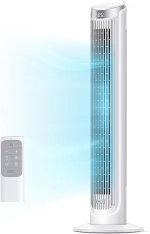 Dreo Tower Fans for Bedroom, 90Oscillating Fans for indoors,5 Speeds 4 Modes Max 26ft/s, 12H Timer, LED Display with Touch, Remote, 40" Quiet Bladeless Standing Floor Fan for Home Office, White Small bladeless fan for quiet cooling