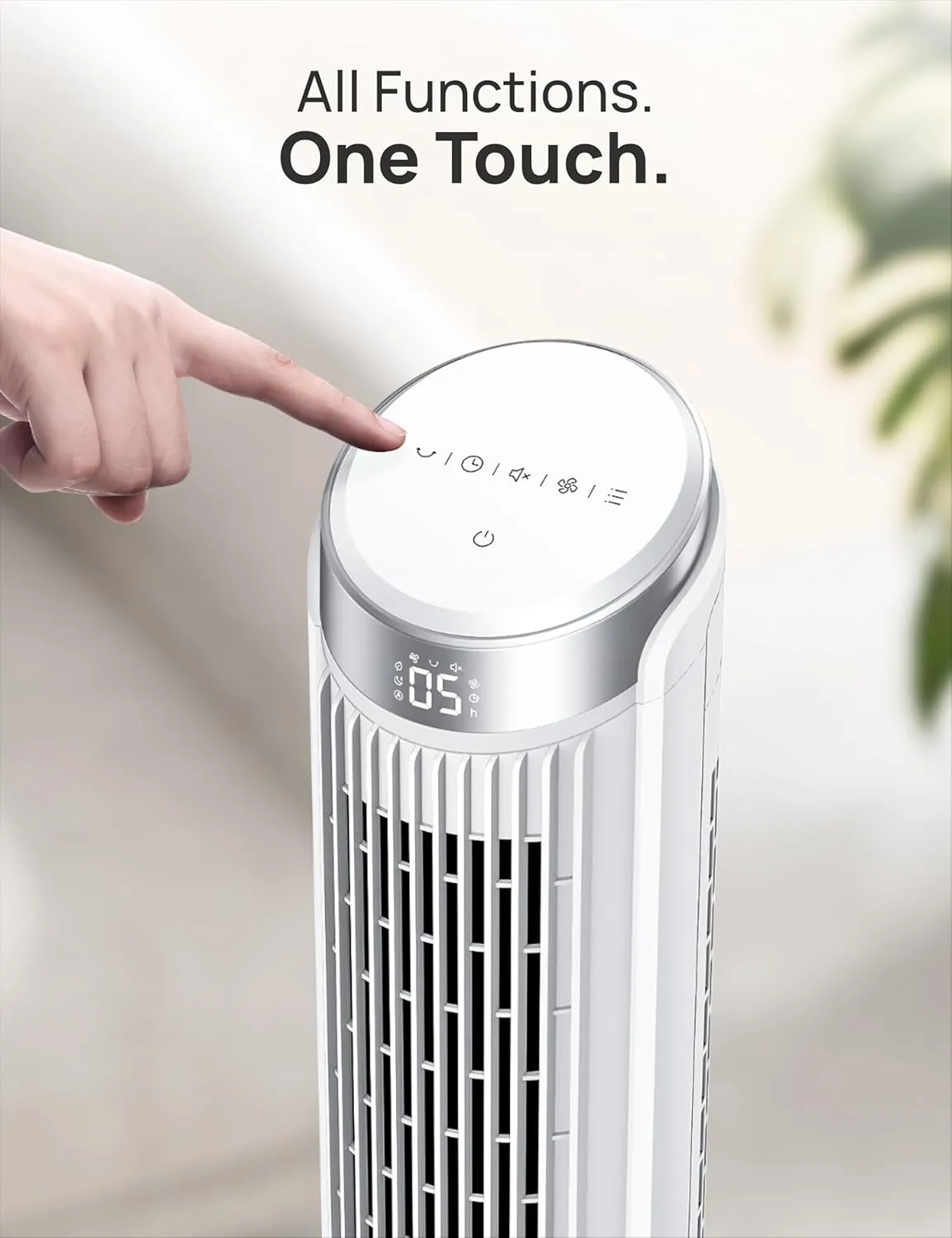 Dreo Tower Fans for Bedroom, 90Oscillating Fans for indoors,5 Speeds 4 Modes Max 26ft/s, 12H Timer, LED Display with Touch, Remote, 40" Quiet Bladeless Standing Floor Fan for Home Office, White