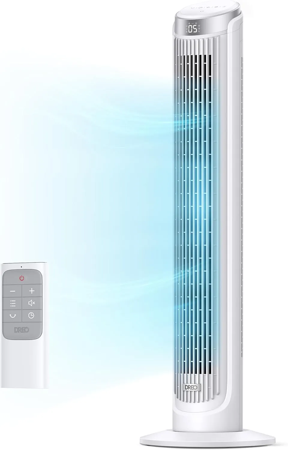 Dreo Tower Fans for Bedroom, 90Oscillating Fans for indoors,5 Speeds 4 Modes Max 26ft/s, 12H Timer, LED Display with Touch, Remote, 40" Quiet Bladeless Standing Floor Fan for Home Office, White Small bladeless fan for quiet cooling