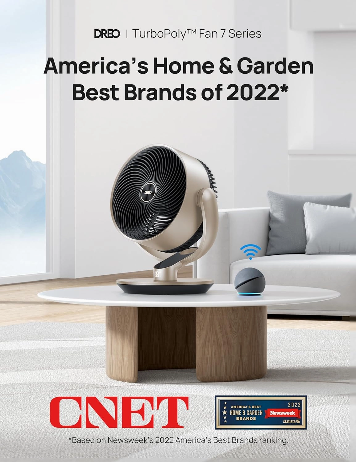 Dreo 16''Height 25dB Quiet Smart Fans for Bedroom, DC Room Fan with Remote, 120 120 Omni-Directional Oscillating Fan, 6 Modes, 9 Speeds, 12H Timer, Alexa/Google/WiFi/Voice Control, Gold