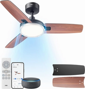 Dreo Smart Ceiling Fans with Lights, 42 Inch Black Ceiling Fan, 12 Speeds & 3 Fan Modes, Stepless Color Tones, Dimmable LED Light, 1-12H Timer, Quiet DC Motor, Remote/APP/Alexa/Wall Switch Control App-controlled remote fan for convenience