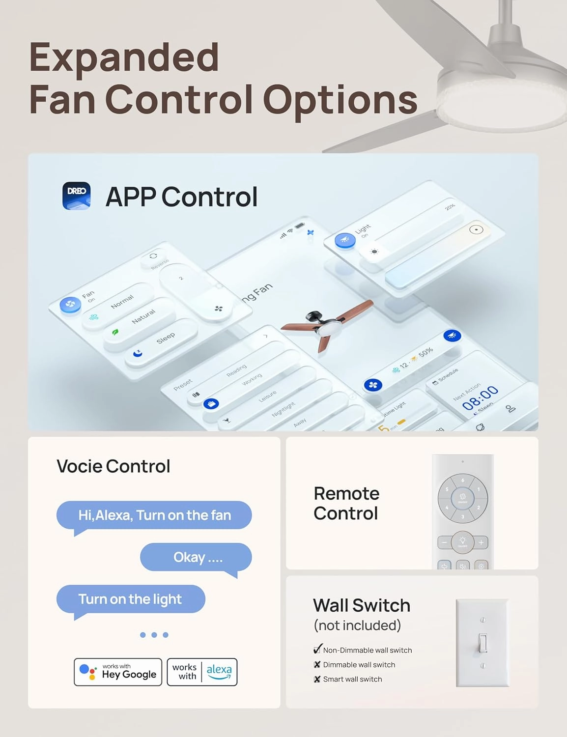 Dreo Smart Ceiling Fans with Lights, 42 Inch Black Ceiling Fan, 12 Speeds & 3 Fan Modes, Stepless Color Tones, Dimmable LED Light, 1-12H Timer, Quiet DC Motor, Remote/APP/Alexa/Wall Switch Control