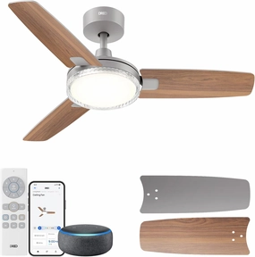 Dreo Smart Ceiling Fans with Lights, 42 Inch Grey Ceiling Fan, 12 Speeds & 3 Fan Modes, Stepless Color Tones, Dimmable LED Light, 1-12H Timer, Quiet DC Motor, Remote/APP/Alexa/Wall Switch Control App-controlled remote fan for convenience