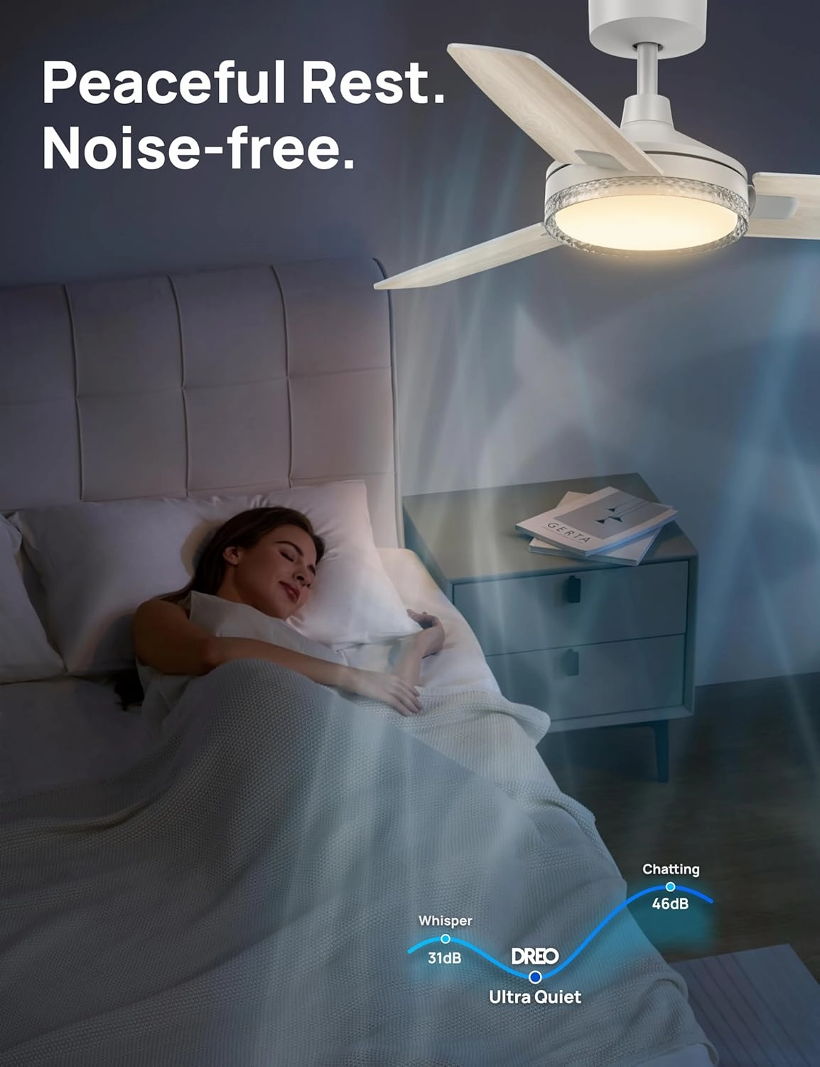 Dreo Smart Ceiling Fans with Lights, 42 Inch White Ceiling Fan, 12 Speeds & 3 Fan Modes, Stepless Color Tones, Dimmable LED Light, 1-12H Timer, Quiet DC Motor, Remote/APP/Alexa/Wall Switch Control