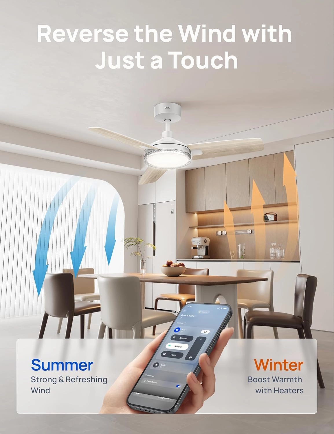 Dreo Smart Ceiling Fans with Lights, 42 Inch White Ceiling Fan, 12 Speeds & 3 Fan Modes, Stepless Color Tones, Dimmable LED Light, 1-12H Timer, Quiet DC Motor, Remote/APP/Alexa/Wall Switch Control