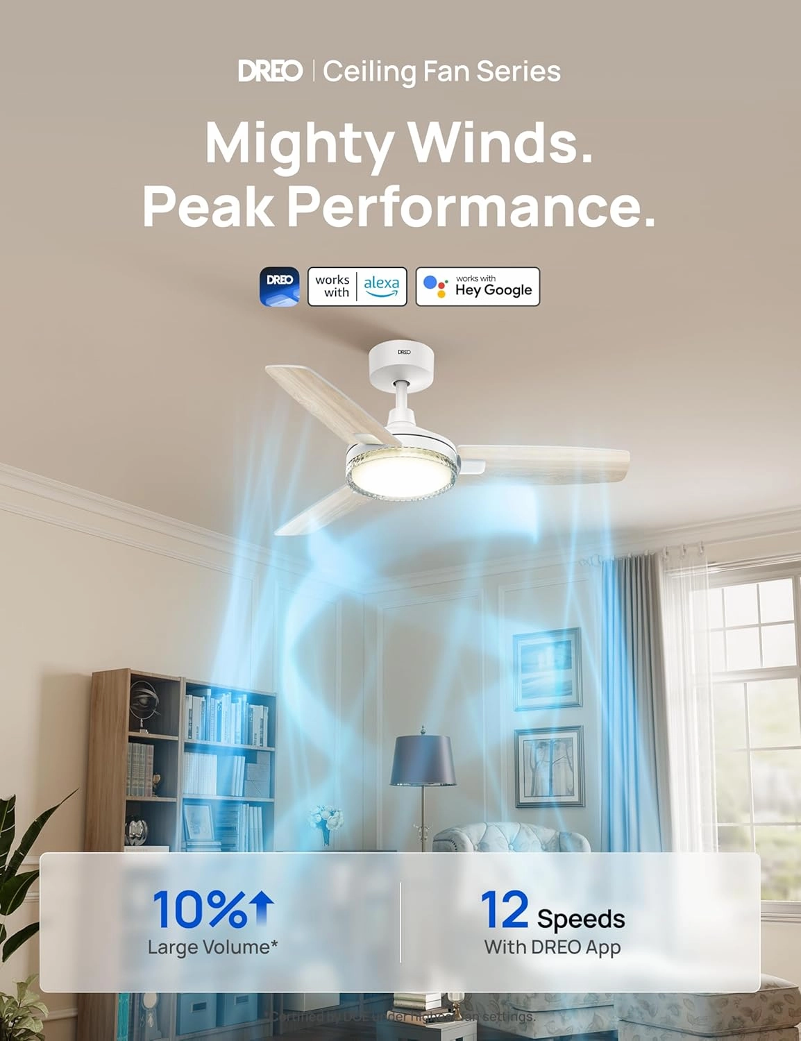 Dreo Smart Ceiling Fans with Lights, 42 Inch White Ceiling Fan, 12 Speeds & 3 Fan Modes, Stepless Color Tones, Dimmable LED Light, 1-12H Timer, Quiet DC Motor, Remote/APP/Alexa/Wall Switch Control